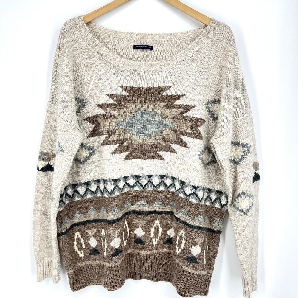 American Eagle Outfitters Wool Earthtone Aztec Knit Sweater XL